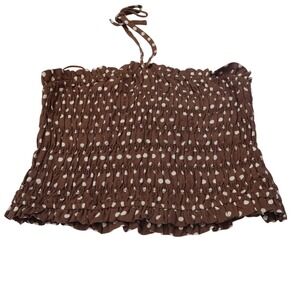 Statement Brown Polka Dot Smocked Tube women Top Strapless Ruffle  Medium NWT